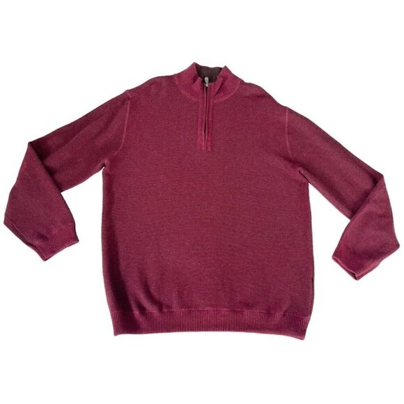 NAT NAST Men's Sz L 1/4 Zip Burgundy Ribbed Pullover Sweater Elbow Patches - Picture 10 of 10